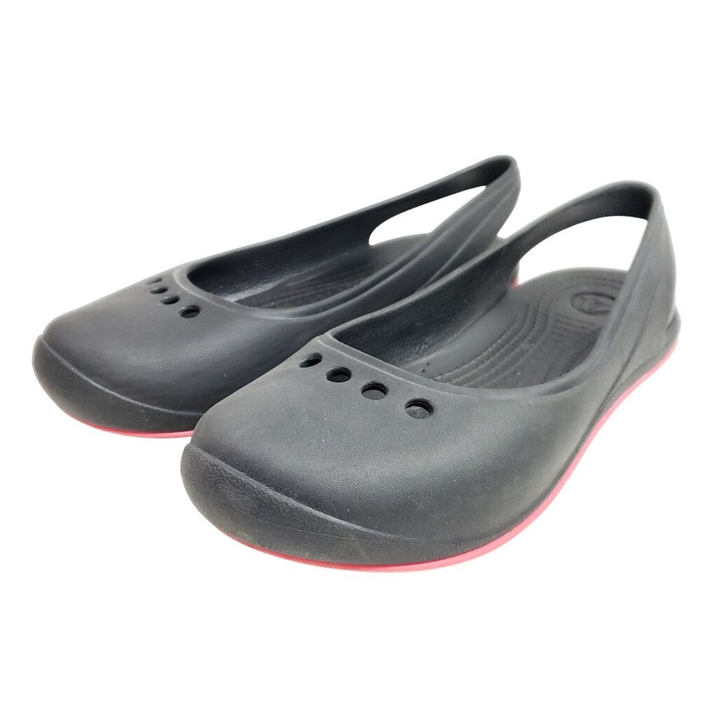Crocs Women's Size 9 Slingback Ballet Flats Black Pink - Picture 2 of 8
